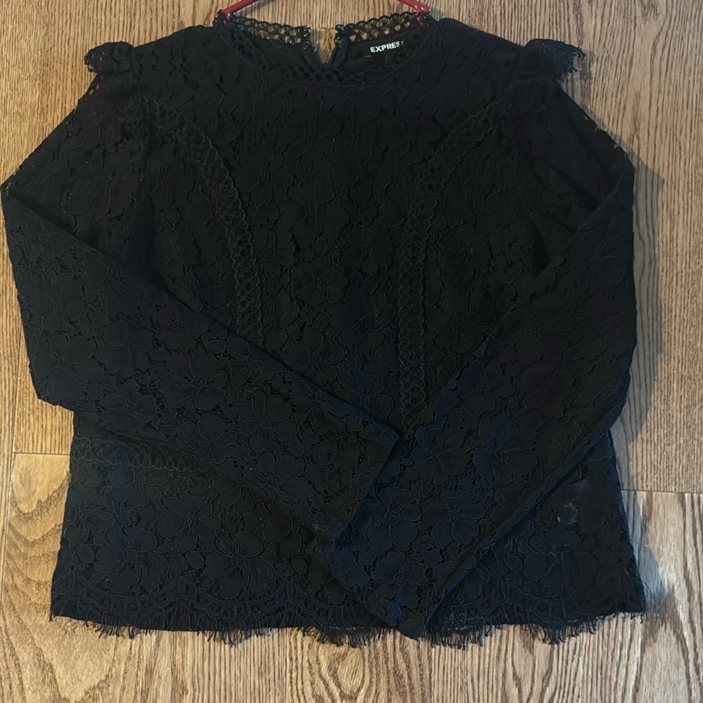 Express Black Laced Ruffled Blouse